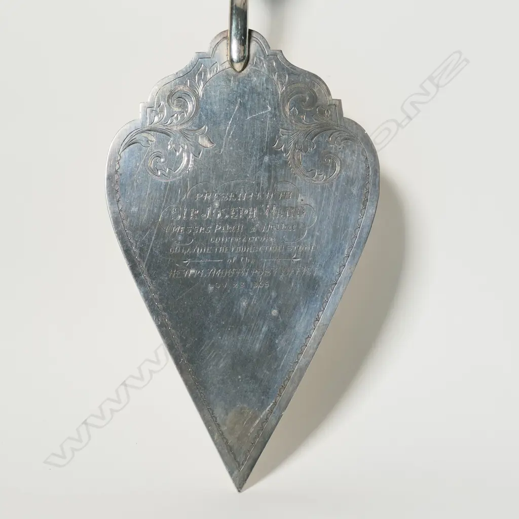 A L Cooke (New Plymouth) greenstone silver 1905 presentation Trowel, Image 1++